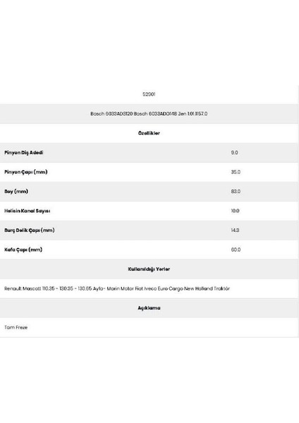 52901 Renault Mascott 10 Kanal 9 Diş 6033AD31 Marş Dişlisi fiyatları