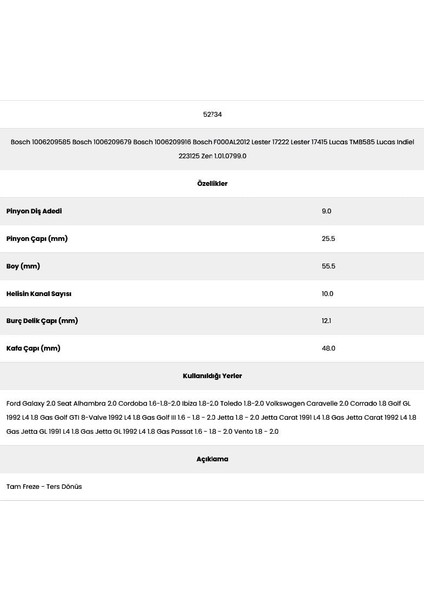 52734 Passat 10 Kanal 9 Diş 10062101 Marş Dişlisi fiyatları