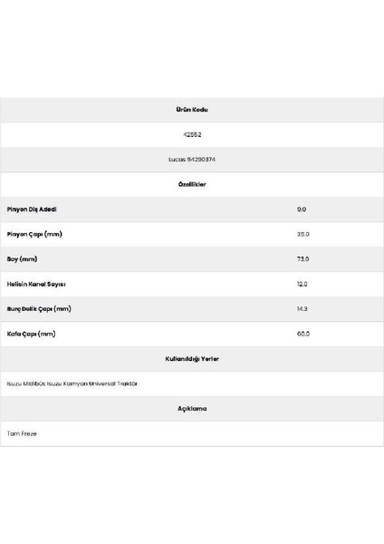 42552 Isuzu Midibüs 12 Kanal 9 Diş 54290374 Marş Dişlisi fiyatları
