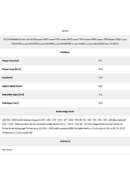 42456 DODGE12 Kanal 10 Diş 54244938 Marş Dişlisi fiyatları