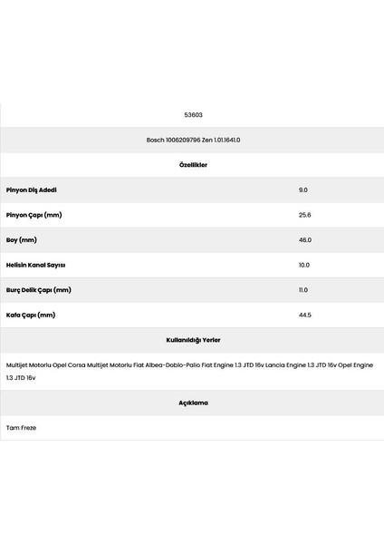 53603 Lancia 10 Kanal 9 Diş 10062097 Marş Dişlisi fiyatları