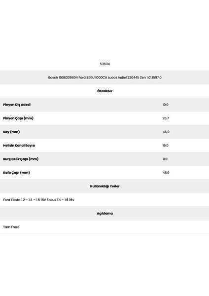 53604 Ford 16 Kanal 10 Diş 35900090 Marş Dişlisi fiyatları