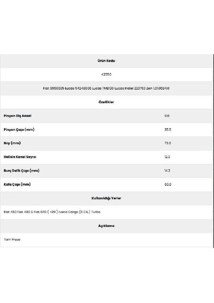 42550 Fiat 480S 12 Kanal 9 Diş 9956595 Marş Dişlisi fiyatları