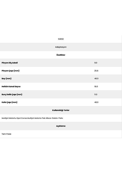53602 Albea 16 Kanal 9 Diş 1006209793 Marş Dişlisi fiyatları