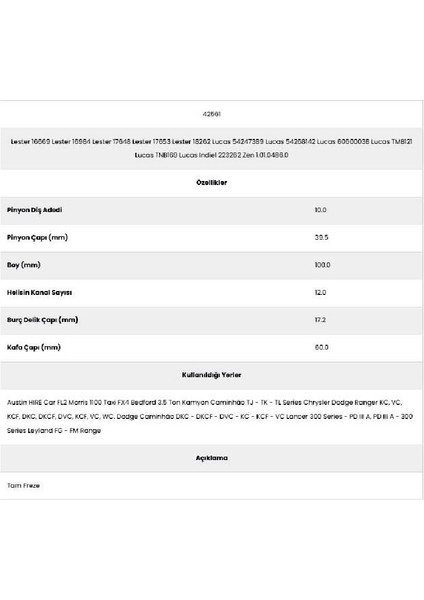 42561 Bedford 12 Kanal 10 Diş 54247389 Marş Dişlisi fiyatları
