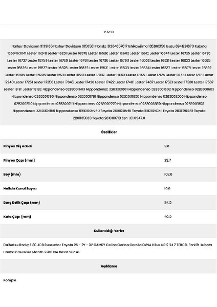 61230 Daihatsu 10 Kanal 9 Diş K6202474 Marş Dişlisi fiyatları