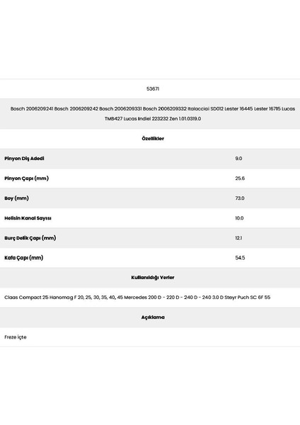53671 Hanomag 10 Kanal 9 Diş 20062092 Marş Dişlisi fiyatları