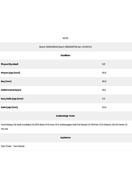 52721 Ford Galaxy 16 Kanal 9 Diş 10062096 Marş Dişlisi fiyatları