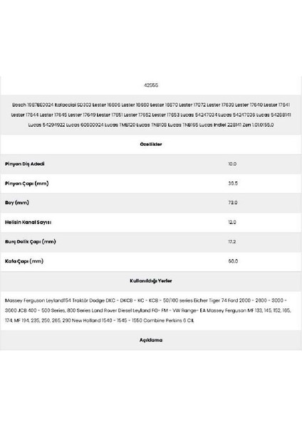 42555 Massey Ferguson 12 Kanal 10 Diş 7151550 Marş Dişlisi fiyatları