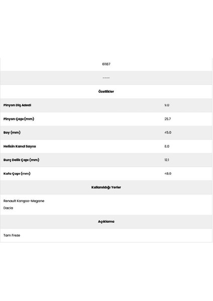 61187 Kango 8 Kanal 9 Diş Marş Dişlisi