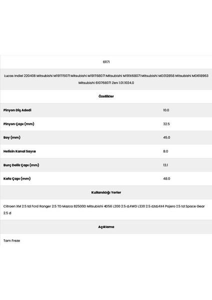 61171 Citroen 8 Kanal 10 Diş PG6048 0 Marş Dişlisi fiyatları