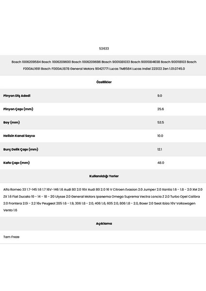 53633 Citroen 10 Kanal 9 Diş 10062099 Marş Dişlisi fiyatları