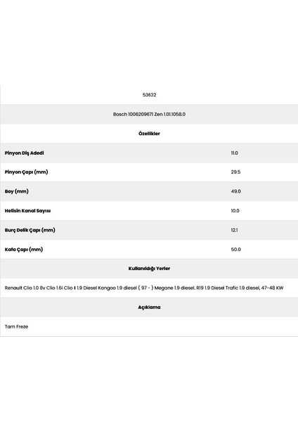 53632 Kango 10 Kanal 11 Diş 7156710 Marş Dişlisi fiyatları