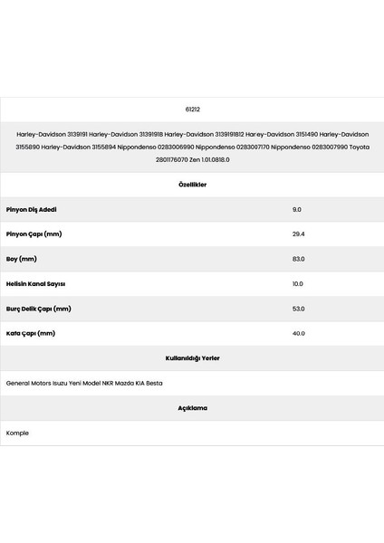 61212 Toyota 10 Kanal 9 Diş PG818 00 Marş Dişlisi fiyatları