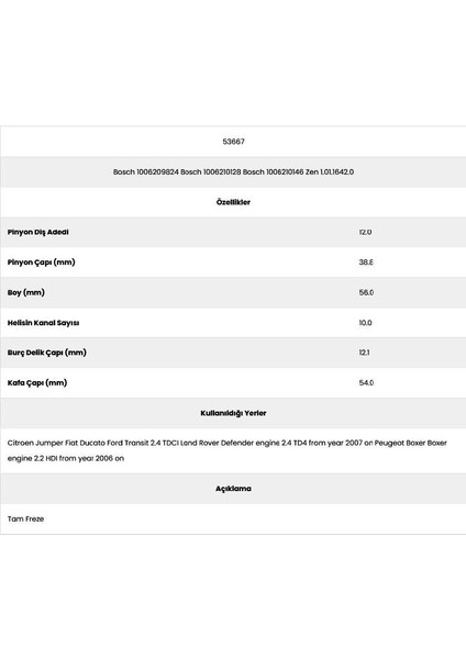 Transit 53667 10 Kanal 12 Diş 71508210 Marş Dişlisi fiyatları