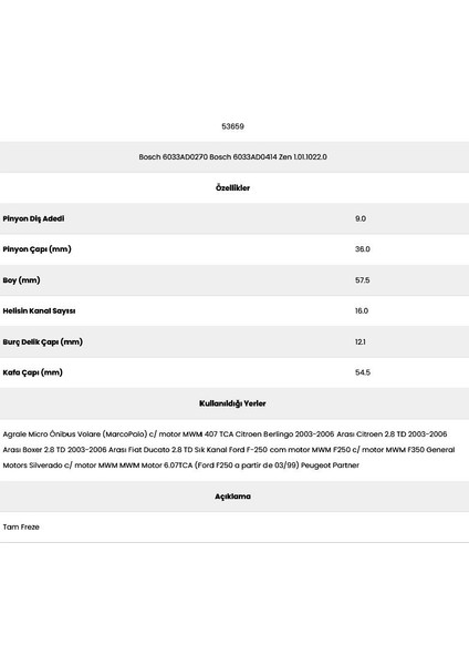 53659 Ducato 16 Kanal 9 Diş 6033AD02 Marş Dişlisi fiyatları