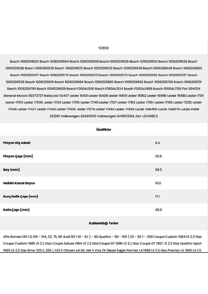 53650 Cherokee 10 Kanal 9 Diş 10062095 Marş Dişlisi fiyatları