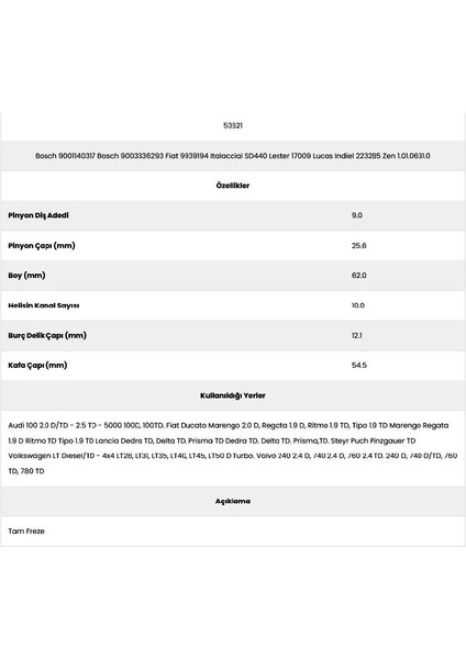 53621 Lancia 10 Kanal 9 Diş 90011403 Marş Dişlisi fiyatları