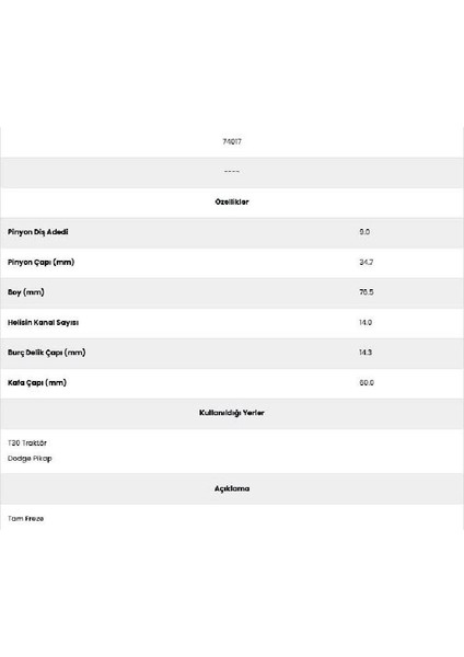 74017 Dodge Pikap 14 Kanal 9 Diş Marş Dişlisi