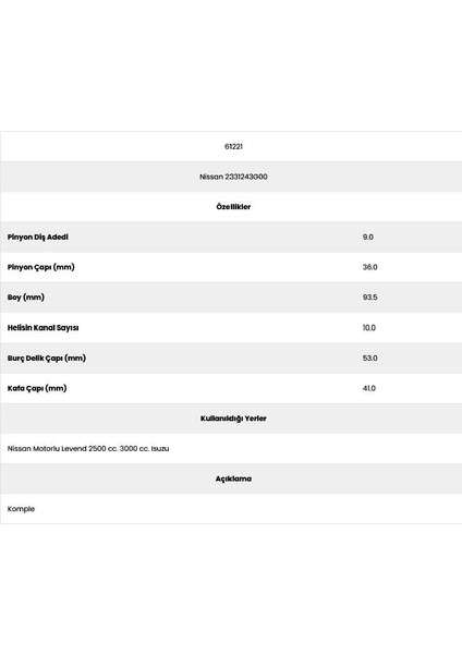 61221 Isuzu 10 Kanal 9 Diş 2331243G Marş Dişlisi fiyatları