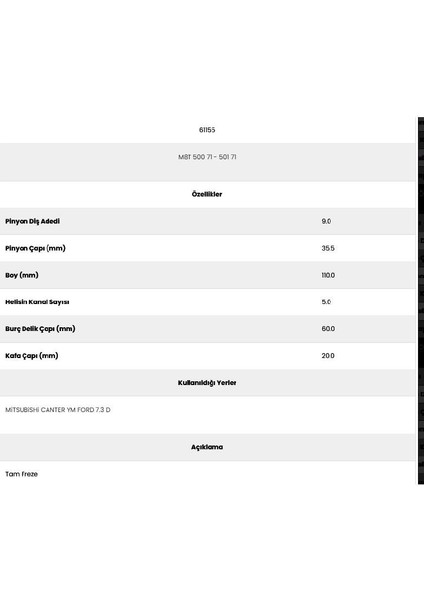 61155 F.7.3 D 5 Kanal 9 Diş 7151550 Marş Dişlisi fiyatları