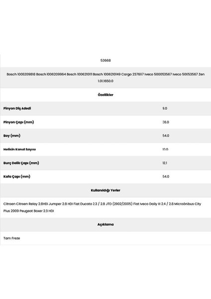 53668 Citroen 10 Kanal 9 Diş 10062101 Marş Dişlisi fiyatları