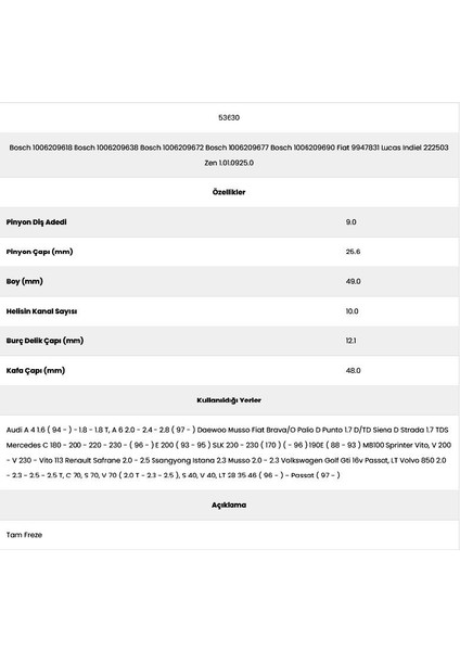 53630 Audi 10 Kanal 9 Diş 10062096 Marş Dişlisi fiyatları