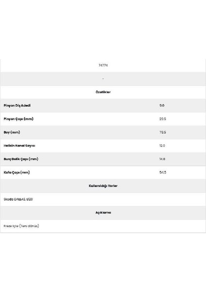 74774 Skoda 12 Kanal 9 Diş Marş Dişlisi fiyatları