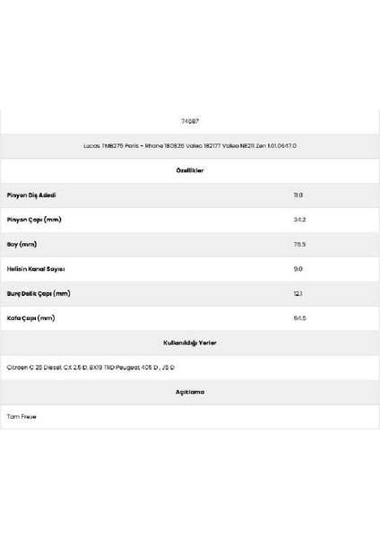 74687 Peugeot 405 9 Kanal 11 Diş TMB275 Marş Dişlisi fiyatları