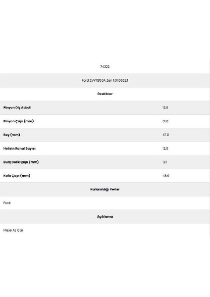 74223 Mazda 12 Kanal 10 Diş E90Z1135 Marş Dişlisi fiyatları