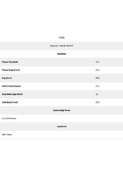 73685 Hyundai Starex 10 Kanal 10 Diş 7158770 Marş Dişlisi fiyatları
