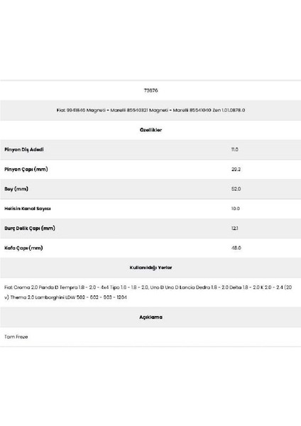 73676 Tipo 10 Kanal 11 Diş 9941846 Marş Dişlisi fiyatları