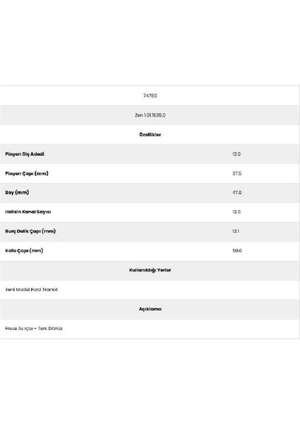 74780 Transıt 12 Kanal 12 Diş 71547800 Marş Dişlisi fiyatları