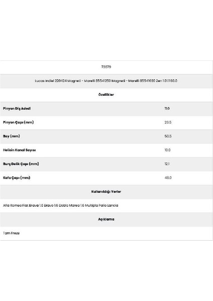 73679 Doblo 10 Kanal 11 Diş 7156790 Marş Dişlisi fiyatları