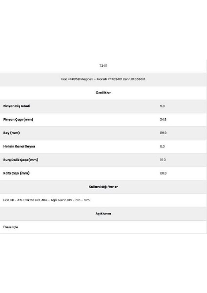 73411 Fiat 415 6 Kanal 9 Diş 4141358 Marş Dişlisi fiyatları