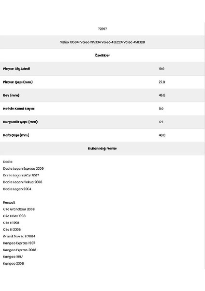 72397 Kangoo 5 Kanal 10 Diş 595656 1 Marş Dişlisi