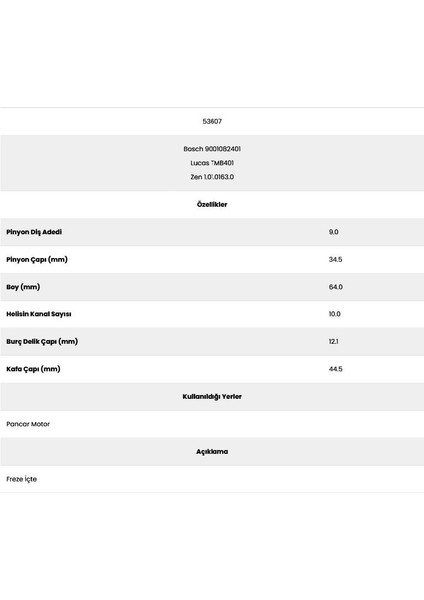 53607 Pancar 10 Kanal 9 Dıs 90010824 Marş Dişlisi