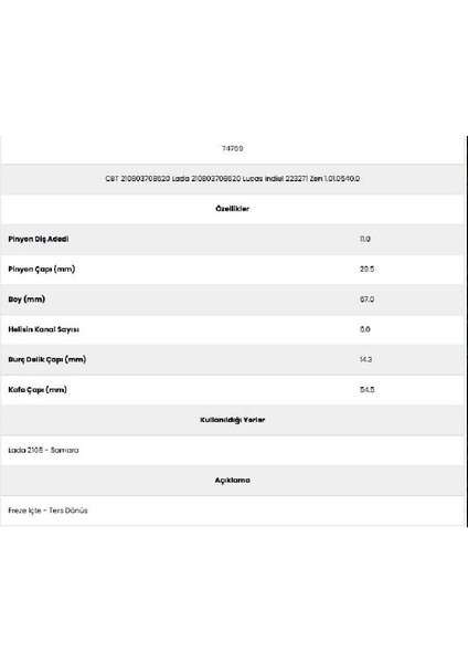 74769 Samara 2108 6 Kanal 11 Diş 21080370 Marş Dişlisi fiyatları