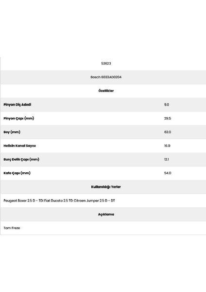 53623 Boxer 2.5 16 Kanal 9 Diş 6033AD02 Marş Dişlisi fiyatları