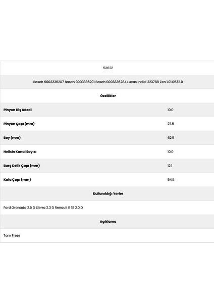53622 Granada 10 Kanal 2.5 10 Diş 90023362 Marş Dişlisi fiyatları