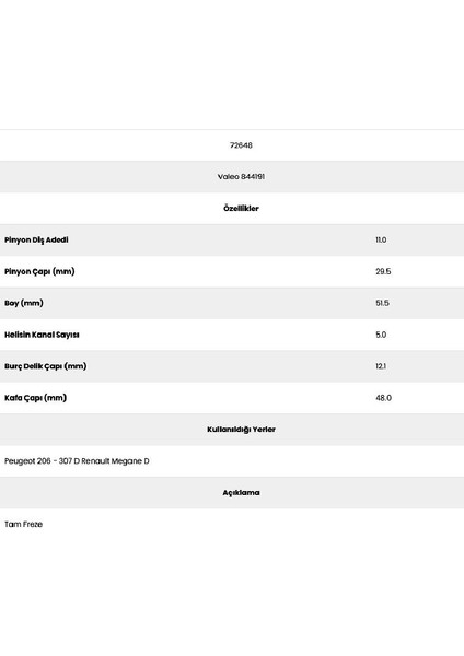 72648 Peugeot 206 5 Kanal 11 Diş 844191 5 Marş Dişlisi fiyatları