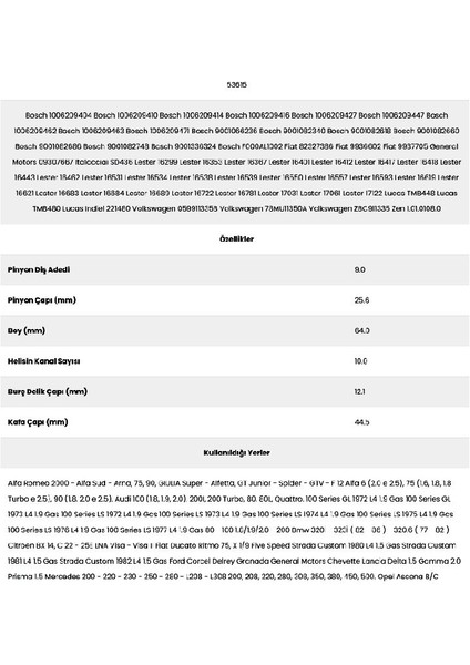 53615 Audi 10 Kanal 9 Diş 10062094 Marş Dişlisi fiyatları