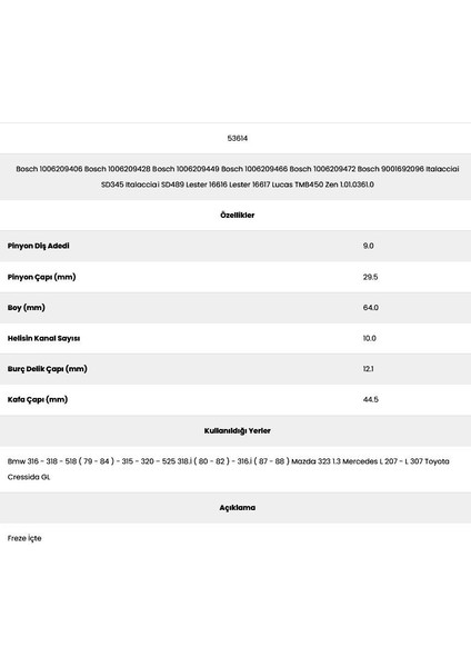 53614 Bmw 315 10 Kanal 9 Diş 10062094 Marş Dişlisi fiyatları