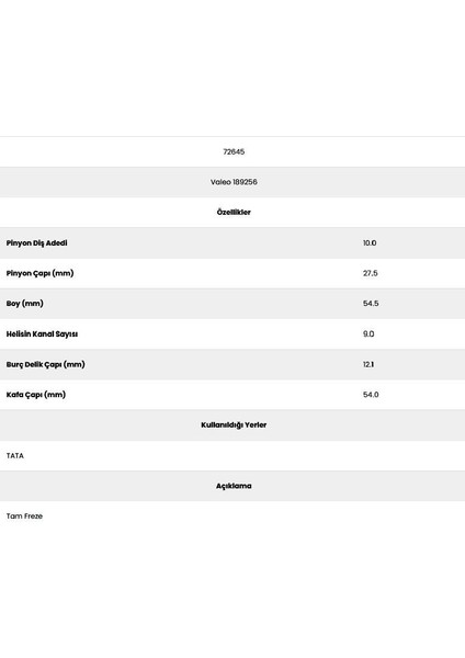 72645 Tata 9 Kanal 10 Diş 7156450 Marş Dişlisi fiyatları