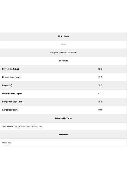 30178 Traktör 1040 6 Kanal 10 Diş 72046309 Marş Dişlisi fiyatları