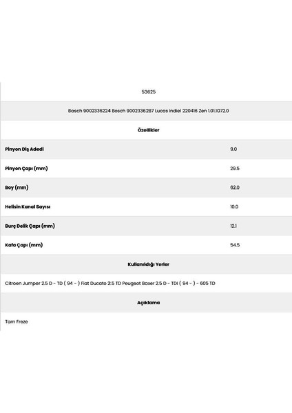 53625 Ducato 2.5 10 Kanal 9 Diş 9002336224 Marş Dişlisi fiyatları