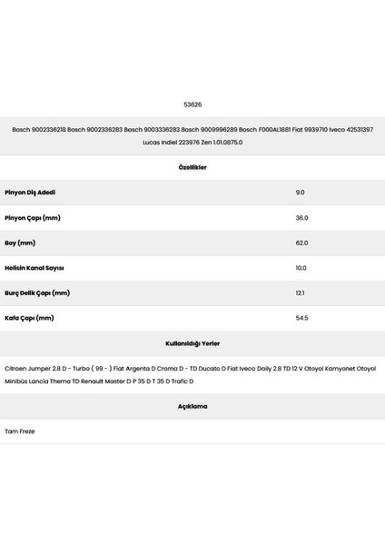 53626 Fiat 10 Kanal 9 Diş 7158750 Marş Dişlisi fiyatları