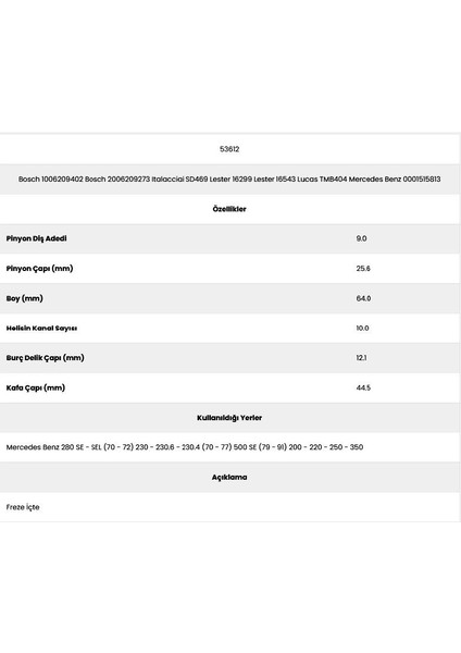53612 SE200 10 Kanal 9 Diş 10062094 Marş Dişlisi fiyatları