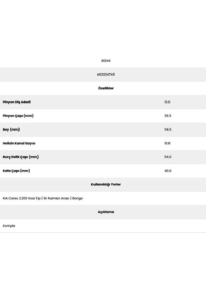 61244 Ceres 2.200 10 Kanal 13 Diş K62024745 Marş Dişlisi fiyatları