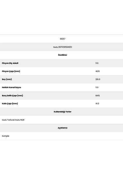 61257 Isuzu 11 Kanal 11 Diş 89723056 Marş Dişlisi fiyatları